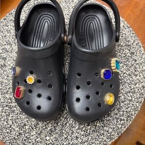 Kids Black Croc Sandals with Gem Accents